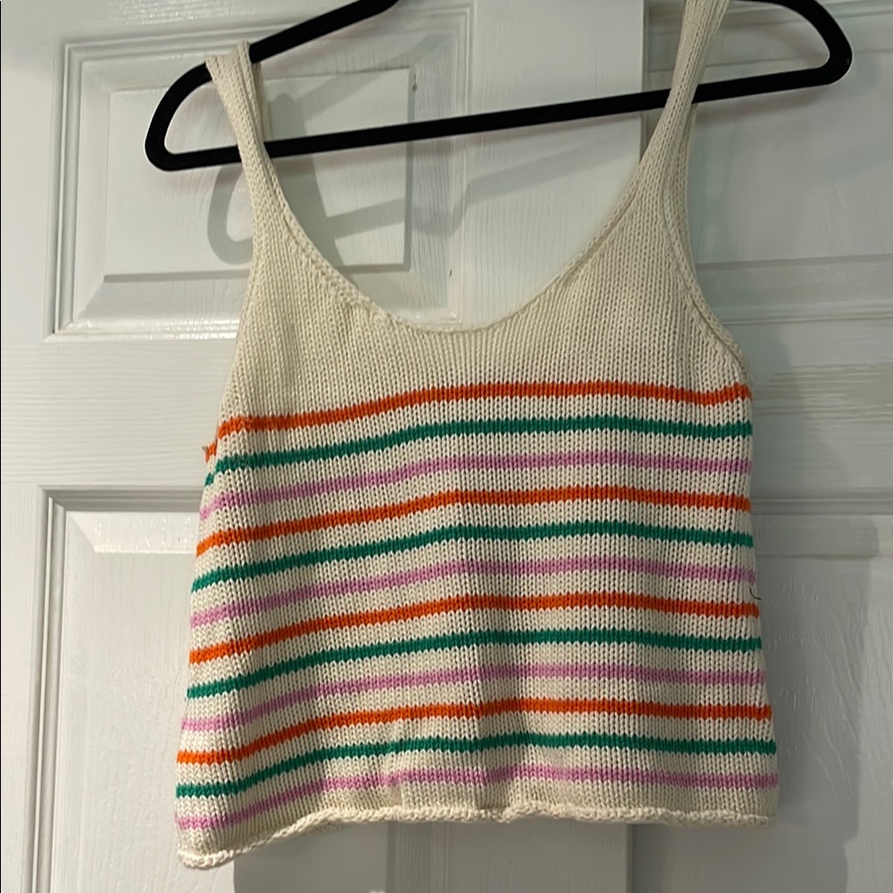 Zara Green and Orange Sleeveless Crop Tank Top